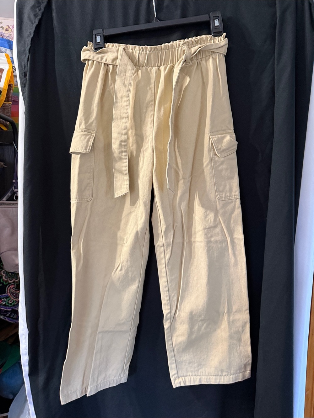 Beige Cargo Drawstring Pants